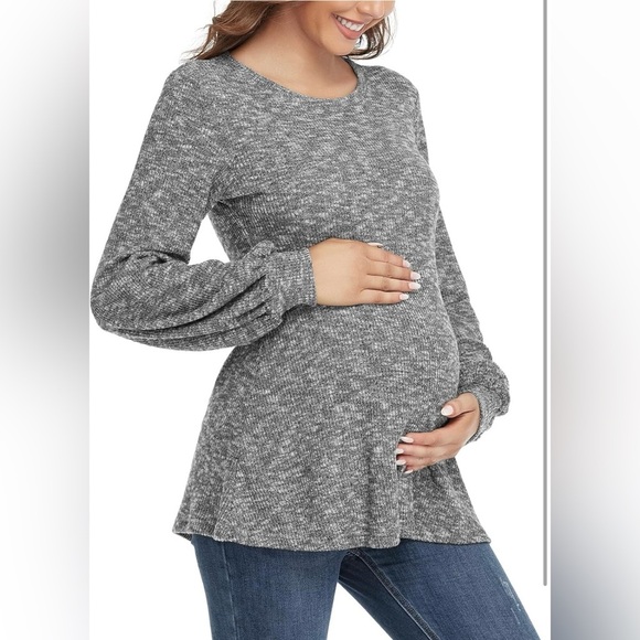 EUC BBHoping Women's Maternity Peplum Sweater
Color - Light Heather Gray - Picture 2 of 8
